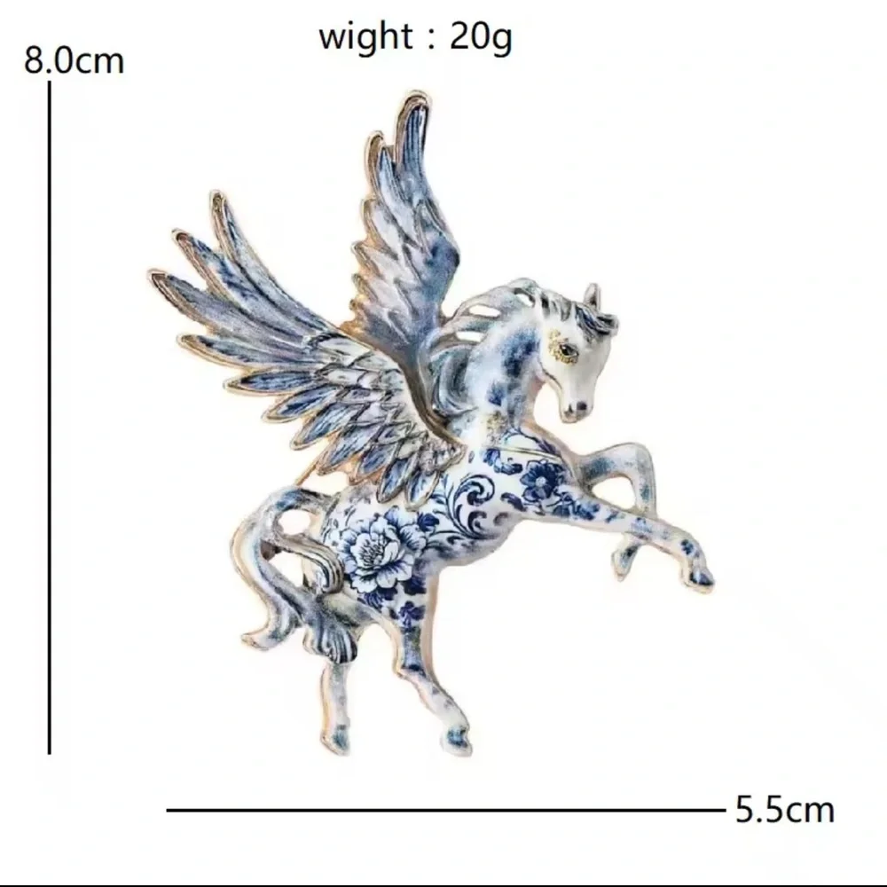Porcelain Pegasus Blue White Brooch - Picture 5 of 5
